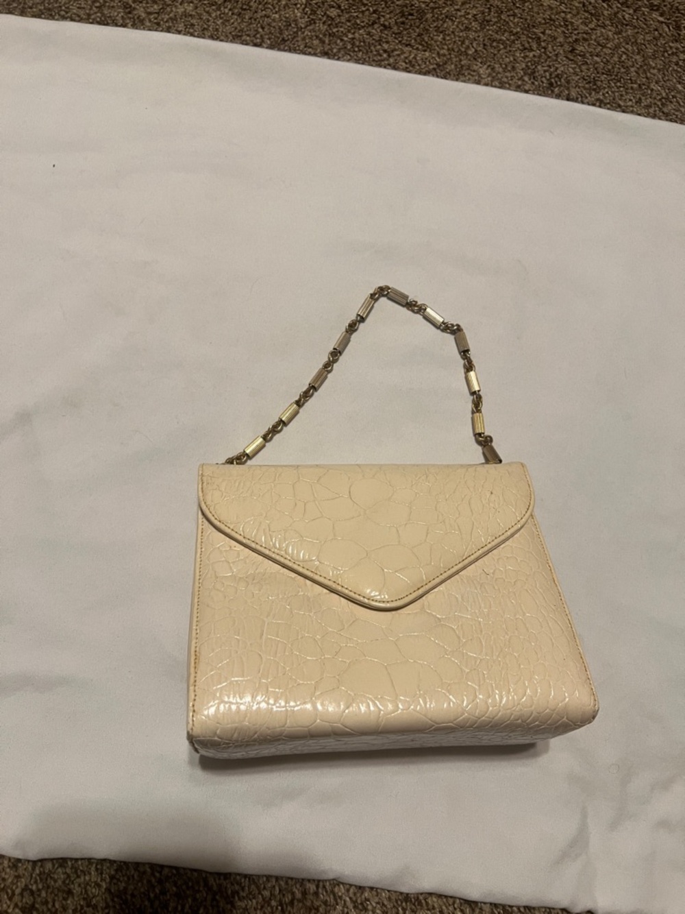 Supreme cream moc croc handbag with chain link strap